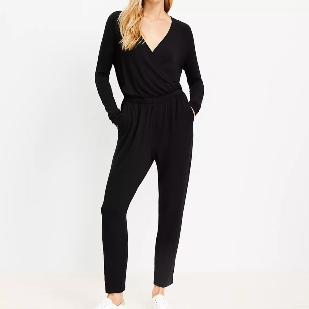 Lou & Grey Signature soft blend black fleece sweatshirt jumpsuits ladies size L